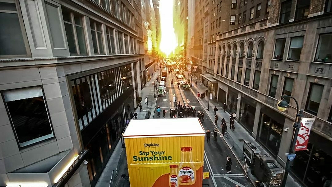 An ariel shot of the BoxPop Tropicana activation and the NYC street