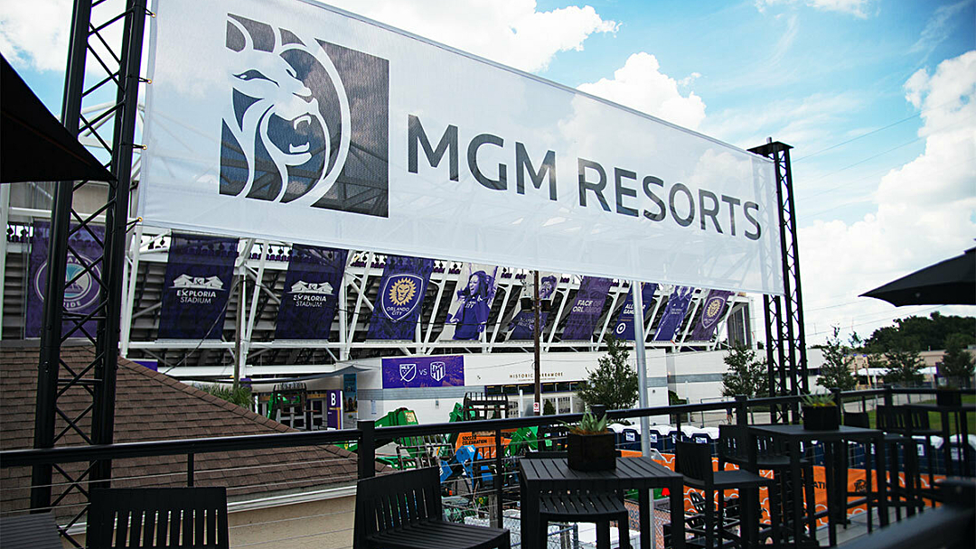 Custom event truss sign for the MLS All Star Game sponsor MGM Resorts