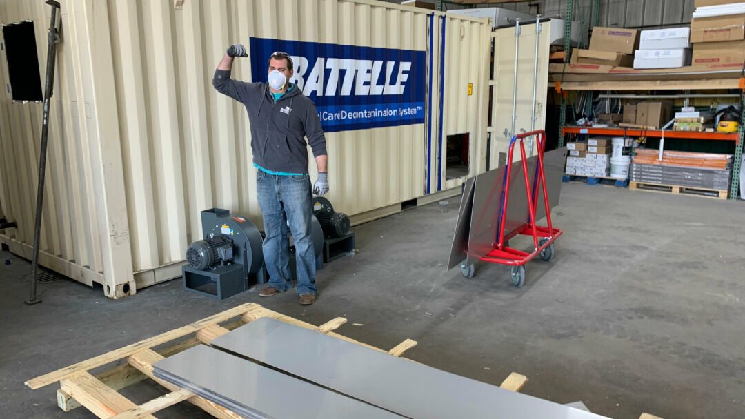 Battelle shipping container by BoxPop® in warehouse