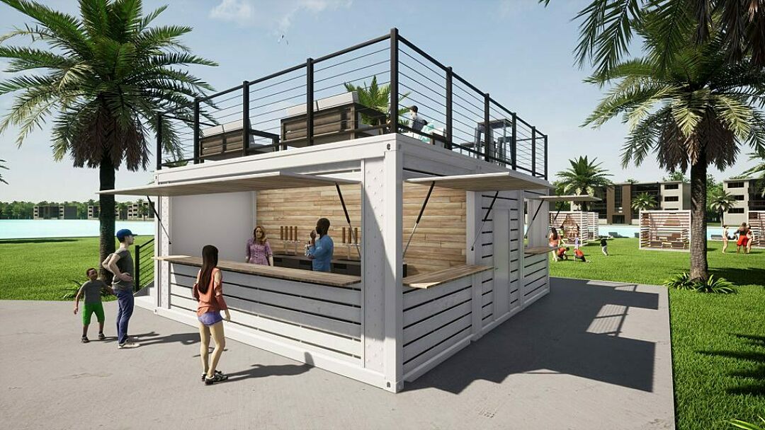A BoxPop DBL 20 rendering for an outdoor bar