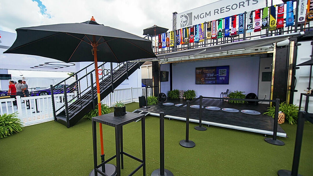 A custom BoxPop for the MLS All Star Game with rooftop deck and outdoor seating
