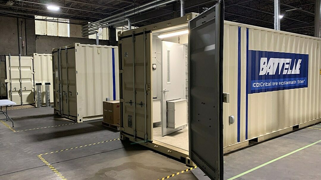 Battelle shipping container by BoxPop® in warehouse