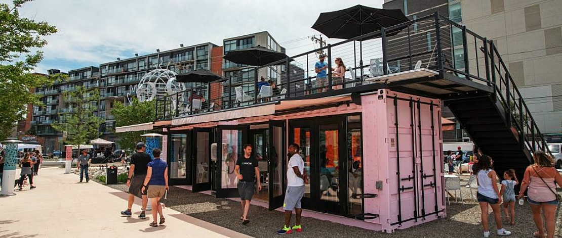 Rooftop shipping container bar by BoxPop®