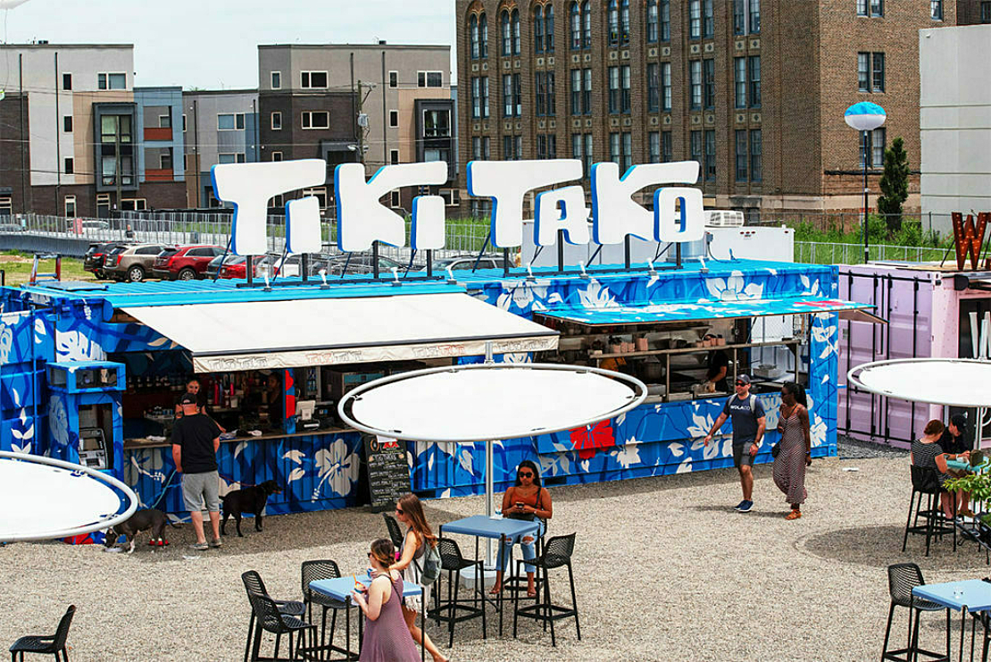 boxpop shipping container outside at piazza pod park