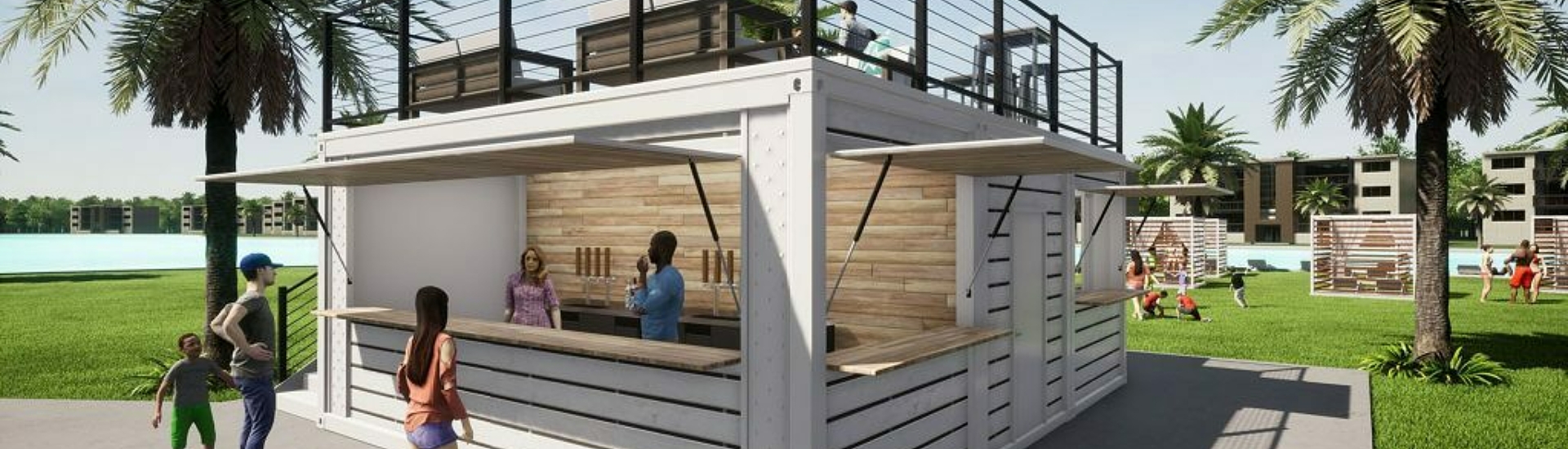 A BoxPop DBL 20 rendering for an outdoor bar