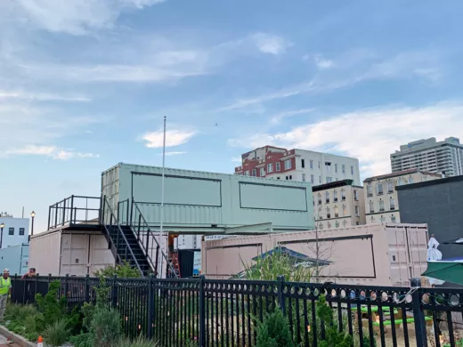 BoxPop 40 units stacked on top of each other in a park
