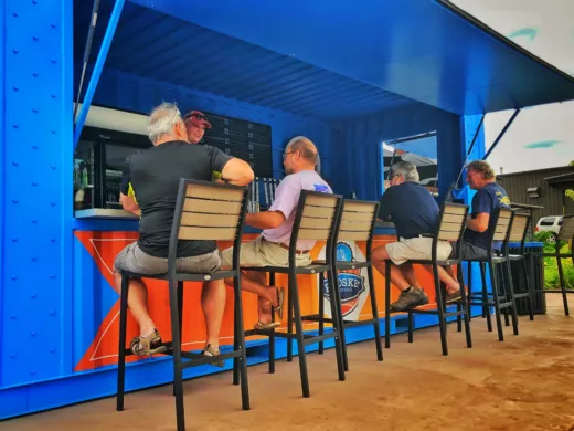 A custom BoxPop 20 outdoor bar at a brewery