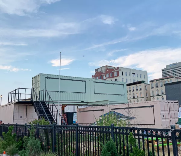 BoxPop 40 units stacked on top of each other in a park