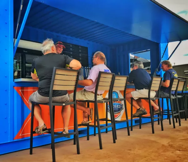A custom BoxPop 20 outdoor bar at a brewery
